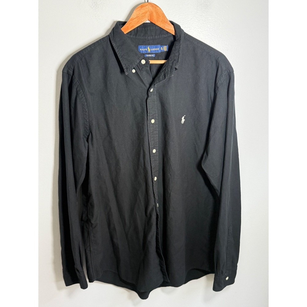 Polo Ralph Lauren Mens Classic Fit Long Sleeve Button Down Shirt Black XL Pony